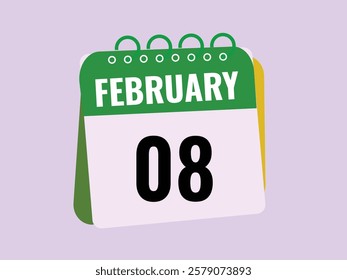 gradient and transparency concept.  february 8 calendar, tear-off calendar animation for february 8 banner Illustration isolated vector sign symbol
