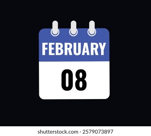 gradient and transparency concept.  february 8 calendar, tear-off calendar animation for february 8 banner Illustration isolated vector sign symbol
