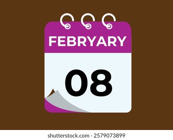 gradient and transparency concept.  february 8 calendar, tear-off calendar animation for february 8 banner Illustration isolated vector sign symbol

