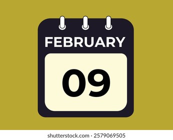 gradient and transparency concept.  february 9 calendar, tear-off calendar animation for february 9 banner Illustration isolated vector sign symbol
