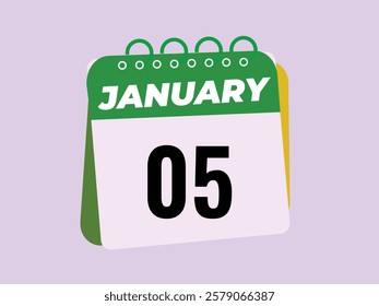 gradient and transparency concept.  january 5 calendar, tear-off calendar animation for january 5 banner Illustration isolated vector sign symbol
