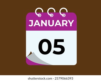 gradient and transparency concept.  january 5 calendar, tear-off calendar animation for january 5 banner Illustration isolated vector sign symbol
