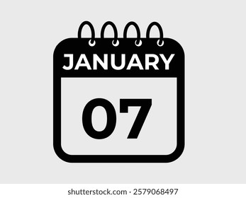 gradient and transparency concept.  january 7 calendar, tear-off calendar animation for january 7 banner Illustration isolated vector sign symbol
