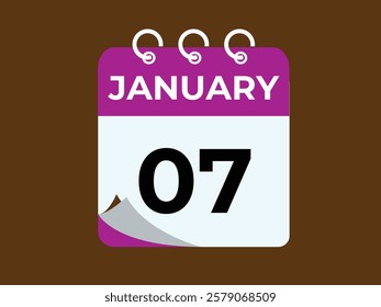 gradient and transparency concept.  january 7 calendar, tear-off calendar animation for january 7 banner Illustration isolated vector sign symbol
