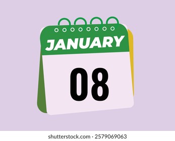 gradient and transparency concept.  january 8 calendar, tear-off calendar animation for january 8 banner Illustration isolated vector sign symbol
