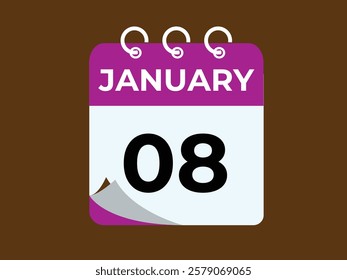 gradient and transparency concept.  january 8 calendar, tear-off calendar animation for january 8 banner Illustration isolated vector sign symbol
