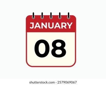 gradient and transparency concept.  january 8 calendar, tear-off calendar animation for january 8 banner Illustration isolated vector sign symbol
