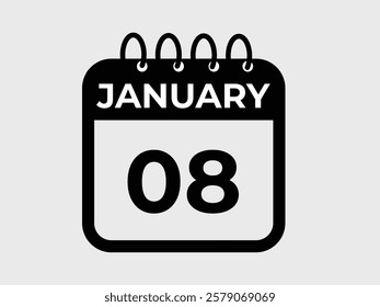 gradient and transparency concept.  january 8 calendar, tear-off calendar animation for january 8 banner Illustration isolated vector sign symbol
