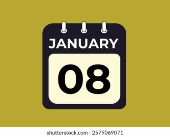 gradient and transparency concept.  january 8 calendar, tear-off calendar animation for january 8 banner Illustration isolated vector sign symbol
