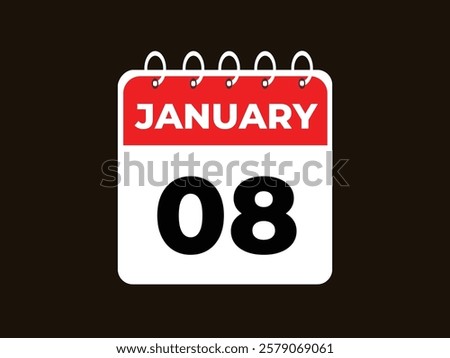 gradient and transparency concept.  january 8 calendar, tear-off calendar animation for january 8 banner Illustration isolated vector sign symbol
