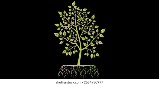 Gradient Tree With Roots Logo Design Vector Illustration.	