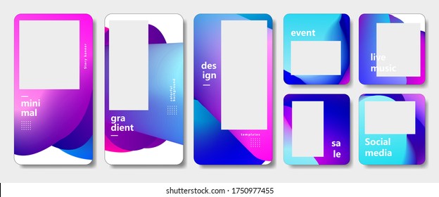 Gradient trendy minimalist social media story banner template for promotion.  abstract blue and purple colors for music event, special offer, flyer, frame, layout design and page vector illustration