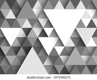 Gradient triangle shape, white, gray, light and shadow. Abstract background pattern. Texture design for publications, cover, poster, leaflet, flyer, brochure, banner, wall. Vector illustration.