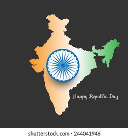 Gradient Tricolor Indian Map illustration for republic day with Asoka wheel.