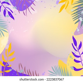 Gradient Tropical background with palm leaves and other exotic plants.Vector template for web banners, covers, invitations and various designs