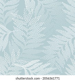 Gradient tropical leaves seamless pattern. Abstract Palm leaves half tone art on pastel light blue color background. Creative tropics illustration for swimwear design, wallpaper, textile. Vector art