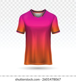 Gradient T-shirt vector with pink to orange fade and gray trim on a transparent background. 3D T-shirt and apparel design, perfect for clothing templates, vector illustrations, or sportswear mockups