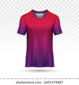 Gradient T-shirt vector with red to purple fade and gray trim on a transparent background. 3D T-shirt and apparel design, perfect for clothing templates, vector illustrations, or sportswear mockups 