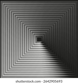 Formulário de túnel de gradiente. Ilusão de profundidade monocromática. Espiral de vetor suave. Efeito buraco negro.