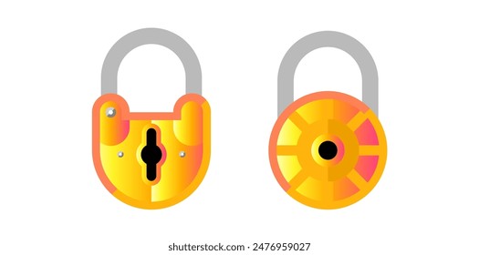 Gradient Twin Protection Padlocks On White Background.