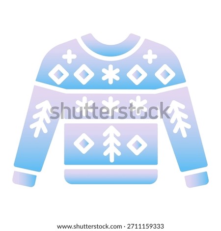 Gradient ugly Christmas sweater icon with festive knit pattern and winter motifs. Modern colorful vector for Xmas cards, web, apps, stickers and party designs.