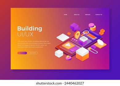 Gradient ui ux landing page vector design in eps 10