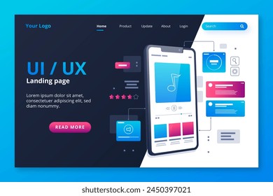 Gradient ui ux landing page template vector design in eps 10