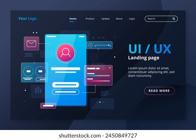 Gradient ui ux landing page template vector design in eps 10