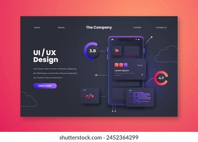 Gradient ui ux landing page template vector design in eps 10