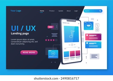 Gradient ui ux landing page template vector design in eps 10