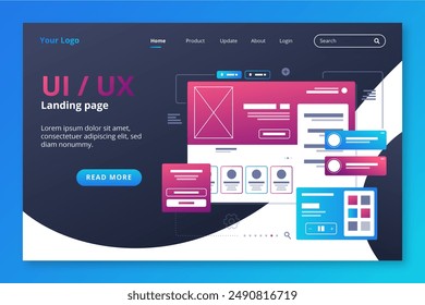 Gradient ui ux landing page template vector design in eps 10