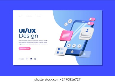 Gradient ui ux landing page template vector design in eps 10