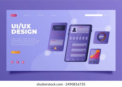 Gradient ui ux landing page template vector design in eps 10