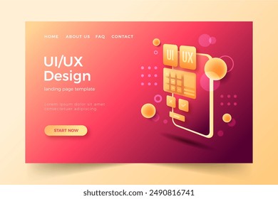 Gradient ui ux landing page template vector design in eps 10