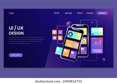 Gradient ui ux landing page diseño de Vector en eps 10