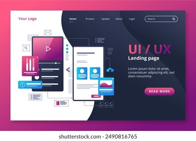 Gradient ui ux landing page template vector design in eps 10