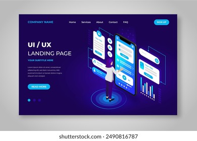 Gradient ui ux landing page template vector design in eps 10