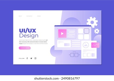 Gradient ui ux landing page template vector design in eps 10