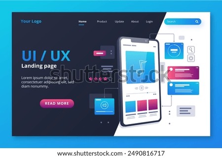 Gradient ui ux landing page template vector design in eps 10