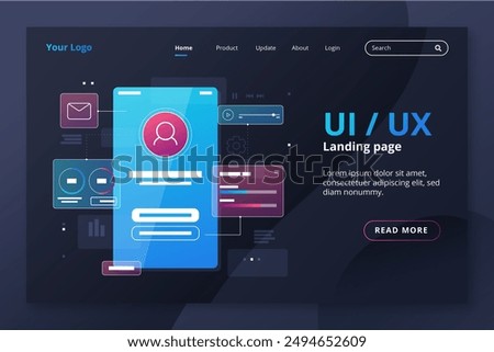 Gradient ui ux landing page template vector design in eps 10