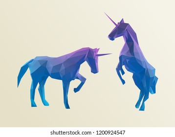 Gradient Unicorn Isolated Vector Illustration Set 3D Low Poly Rendering