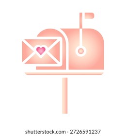 Gradient Valentine mailbox with love letter and heart envelope icon. Romantic mail symbol for love message, dating app, chat, notification, wedding, anniversary, sticker, and greeting card design.