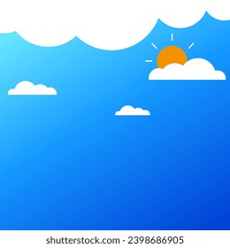 Gradient vector background of blue and orange sky, clouds and sun for sales promotions and advertising design as well as children's content on social media