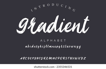 Gradient vector brush style font, alphabet, typeface, typography. Global swatches.