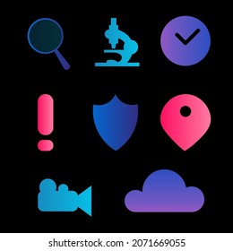 gradient vector icon set loupe microscope clock exclamation point shield location mark camera cloud