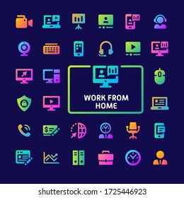 Gradient vector icons related to work from home order. Various activity during work from home order are included in this set. Fillio gradient series.