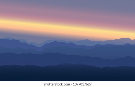 Gradient Vector Illustration. Landscape with Mountain Peaks.