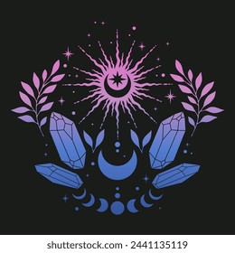 Gradientenvektordarstellung mit magischem Kristall. Abstraktes mystisches Zeichen. Für Sie Design, Tattoo oder Magic Craft.