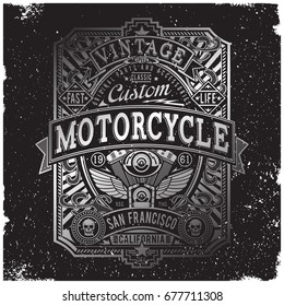 Gradient vector image with custom motorcycle typography and engine image / Vintage effects are easily removable.