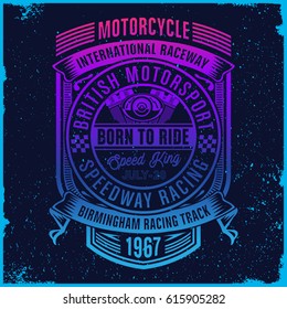 Gradient vector image with speedway and motorcycle typography